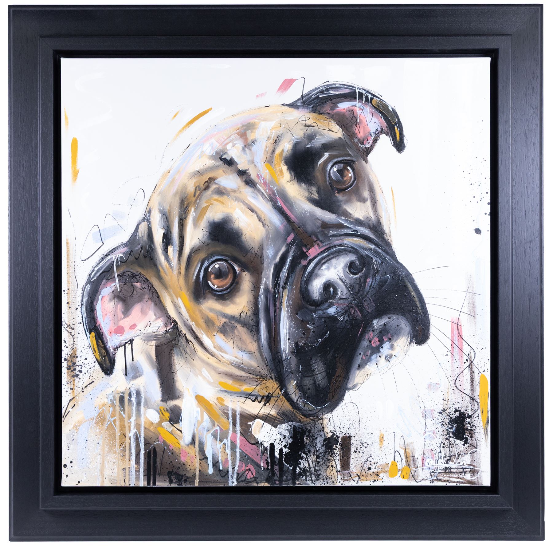 Samantha Ellis (British 1992-): 'Pebbles' Portrait of a Boxer, oil on canvas signed, titled on label verso, 76cm x 76cm 