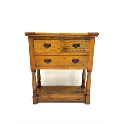 Ancient Mariner - hardwood side table, rectangular top over two short and one long drawer, turned supports joined by undertier