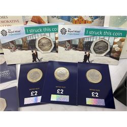 Great British and World coins, including two The Royal Mint Experience 2018 Sir Isaac Newton fifty pence coins on cards, commemorative crowns, Queen Elizabeth II 1999 five pounds, pre-decimal coinage, various Isle of Man fifty pence pieces etc
