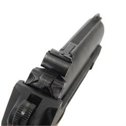 FB Record Jumbo .177 air pistol with shaped wooden grips and adjustable sights, L18cm