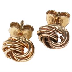 Early 20th century gold cable link chain bracelet and a pair of rose gold knot earrings, both 9ct 