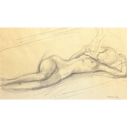 Continental School (20th century): Reclining Nude, pencil sketch indistinctly signed and dated '62, 34cm x 59cm
