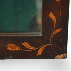 19th century rectangular mahogany framed wall mirror, decorated with Dutch style trailing floral marquetry 