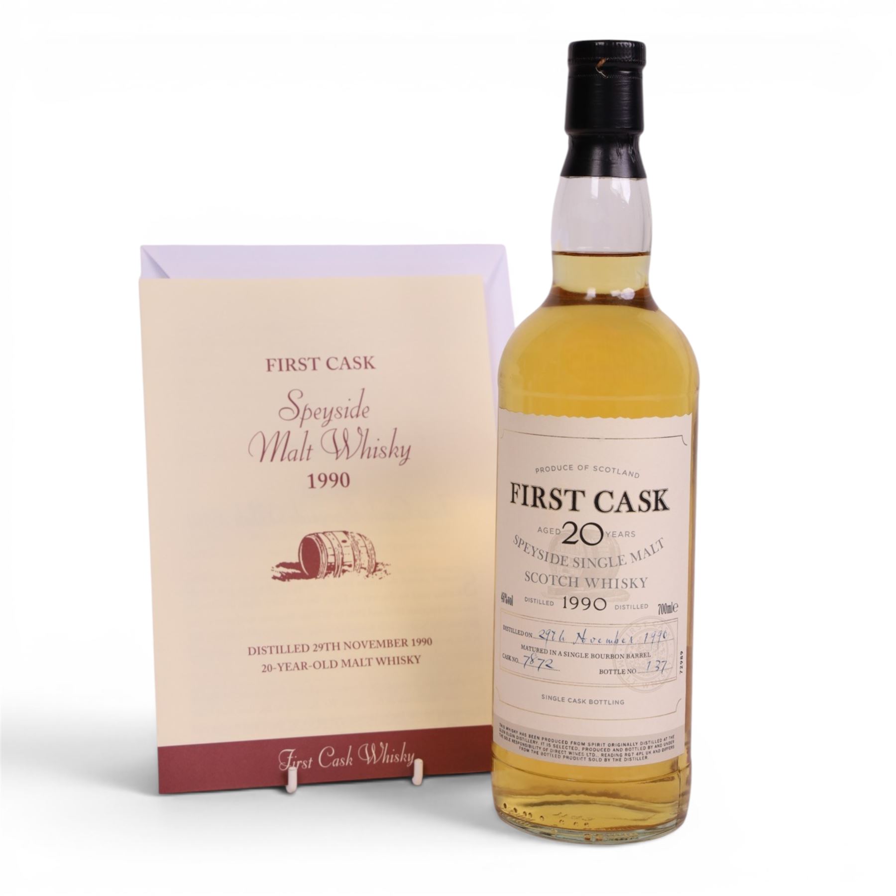 Glen Elgin 20 year old Spreyside single malt scotch whisky, 700ml 46% vol, First Cask; distilled 29th November 1990, from cask number 7872, bottle number 137, with certificate
