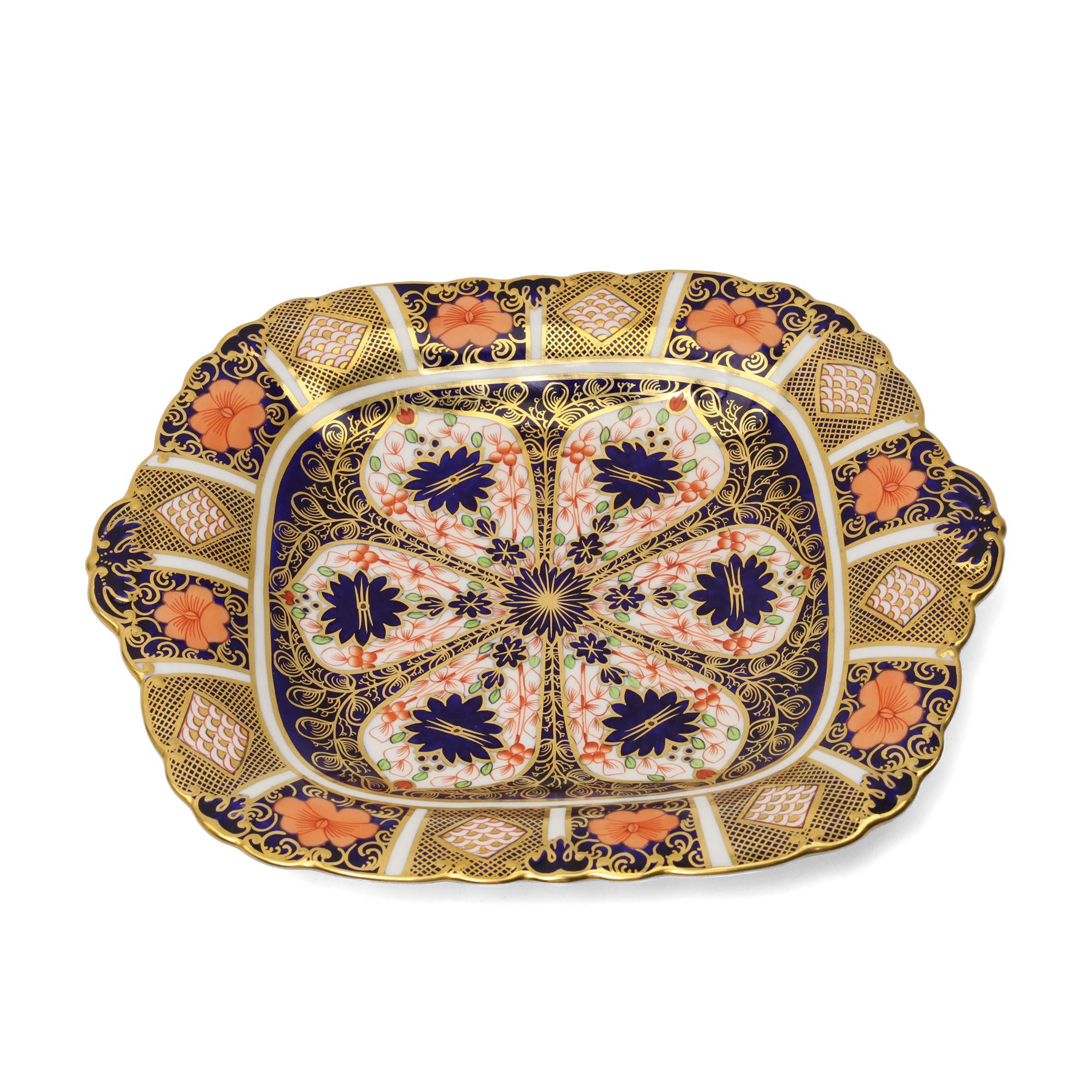 Royal Crown Derby pattern 8706 plates (D23cm), together with a square pattern 9021 sandwich plate, and a small bowl (4)