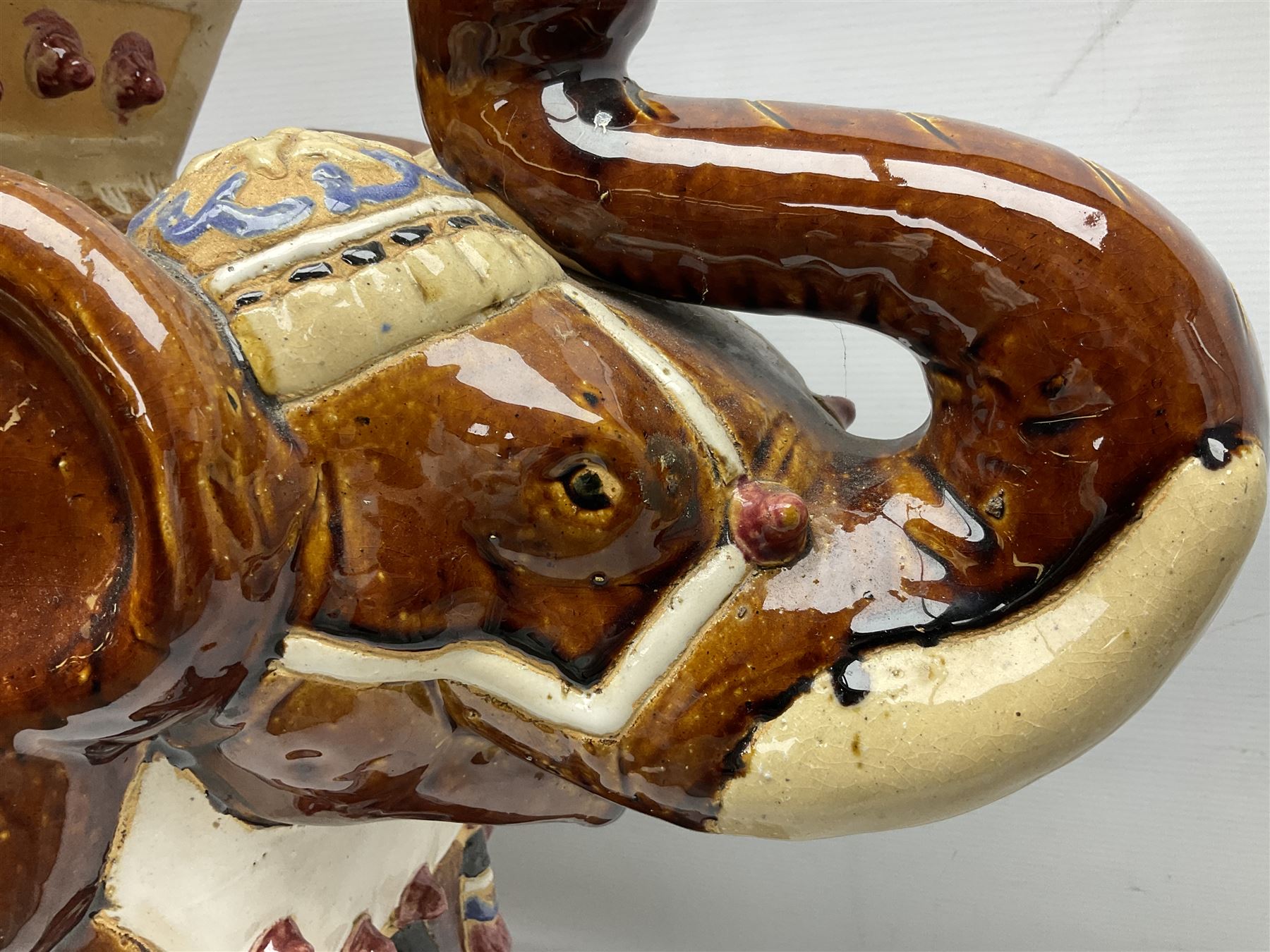 Oriental style ceramic garden seat in the form of an elephant, H55cm