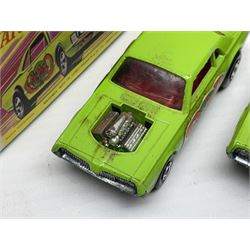 Matchbox 1-75 Series 'Superfast' ex-shop stock - eight models comprising two 62d Dragster, two 64c Slingshot Dragster, two 65d Saab Sonnet III and two 75c Alfa Carabo; all boxed; together with Matchbox trade catalogue c1973 in original vinyl cover (9)