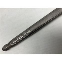 WW2 German Luftwaffe 2nd Pattern Officers dress dagger, with unmarked 25.5cm double edged steel blade, wire-bound pale orange/yellow celluloid grip, globular  pommel with oak leaves and traces of gilding, Luftwaffe eagle cross guard; in beaded scabbard with two suspension rings L43cm overall