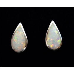  Pair of silver opal stud ear-rings stamped 925  