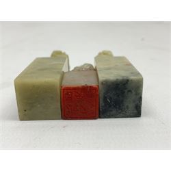 Three Chinese carved soapstone seals, H7cm