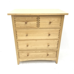 Solid ash chest, two short and three long drawers, tapering stile supports, W89cm, H102cm, D52cm