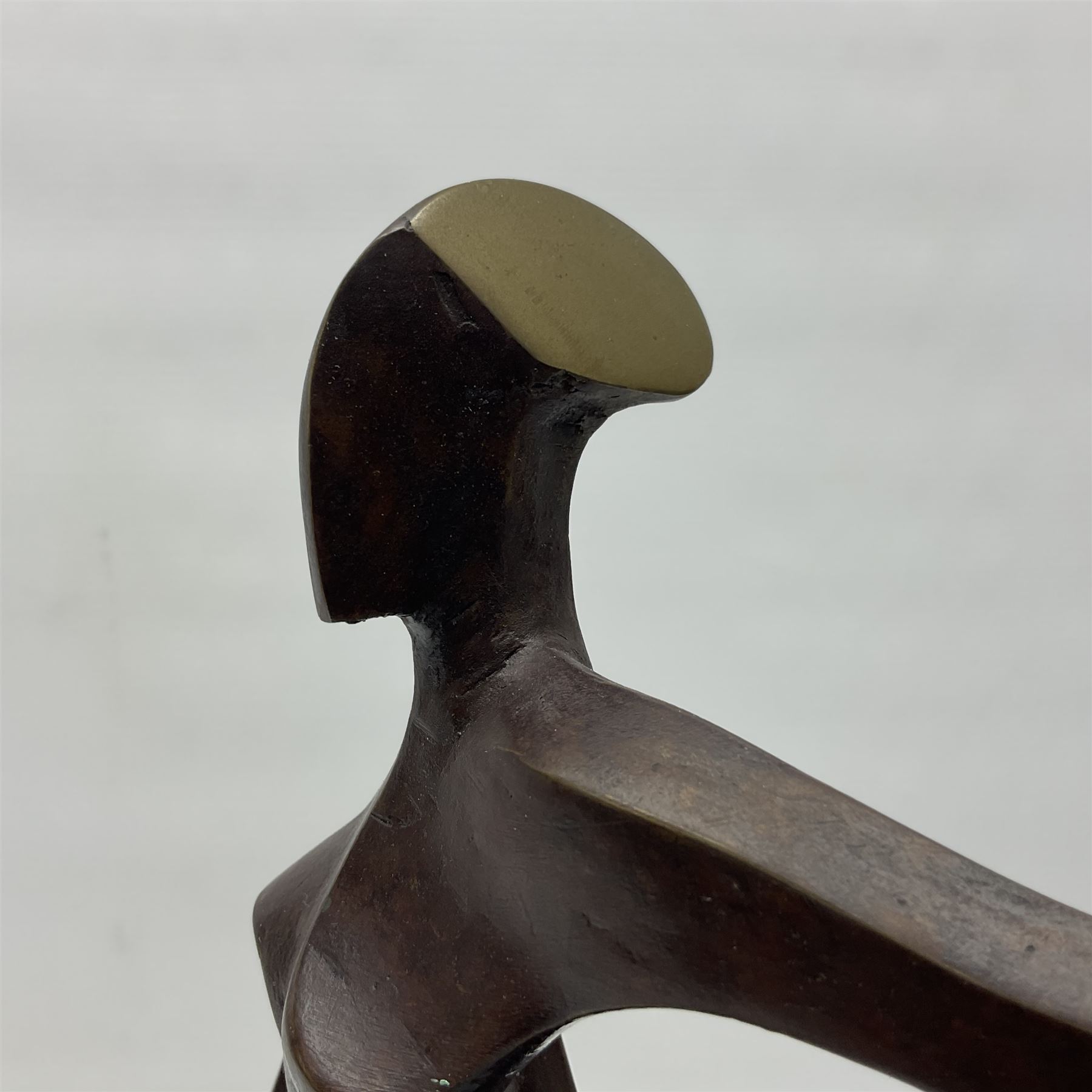 John Huggins FRBS (British 1938): 'Girl with Hoop', bronze sculpture upon black lacquered wooden base, H33cm, artist resale rights apply