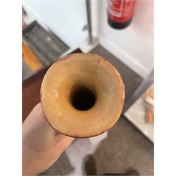 Early 20th century Jugenstijl vase by Aardewerkfabriek De Kat, Bergen op Zoom Pottery (1902-1918) attributed to Chris van der Hoef, of angular form with elongated tapering neck with flared rim, in pinkish red glaze with cross motif to the body, impressed marks beneath, H31cm