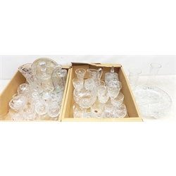  A selection of assorted cut glass, to include decanters, vases, drinking glasses, etc.   