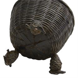 Japanese bronze censer shaped as a basket upon three legs modelled as fern cones, H12cm 
