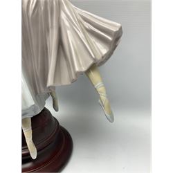 Lladro figure group, 'Merry Ballet', modelled as two ballerinas in dancing pose, raised on a turned socle base, no. 5035, printed marks beneath, H49cm