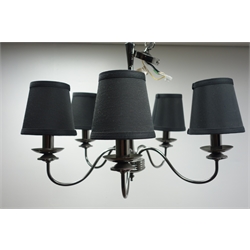  Pair of five branch centre lights with black shades, D57cm   