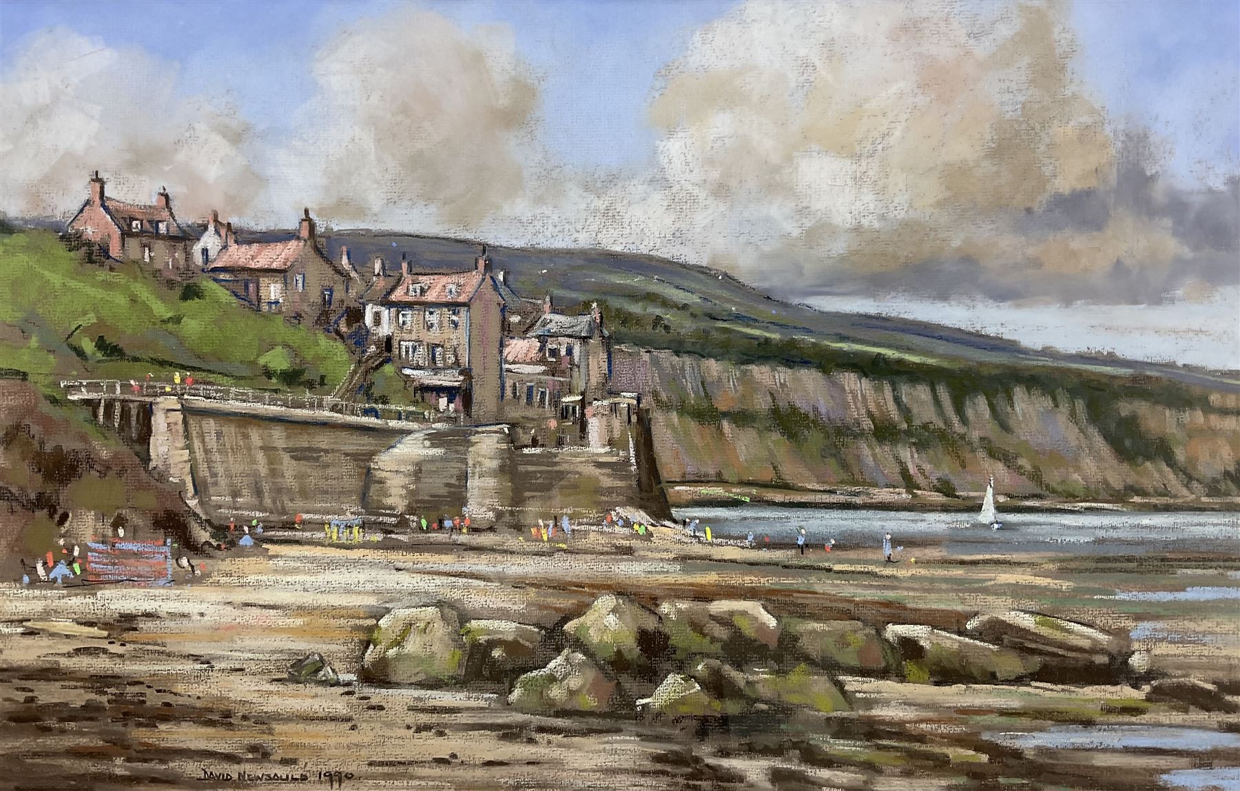 David Newbould (British 1938-2018): Robin Hood's Bay, pastel signed and dated 1990, 34cm x 53cm 