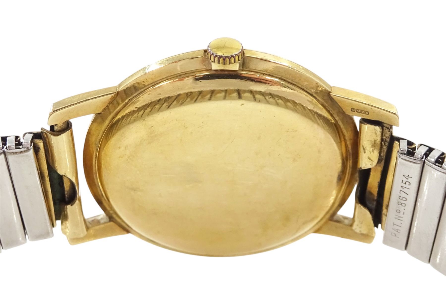 Girard-Perregaux gentleman's 9ct gold manual wind wristwatch, cream dial with baton hour markers, Birmingham 1960, on expanding gilt strap