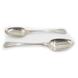  Pair of early George III silver tablespoons Old English/fiddle pattern by James Tookey London 1763, 4oz  
