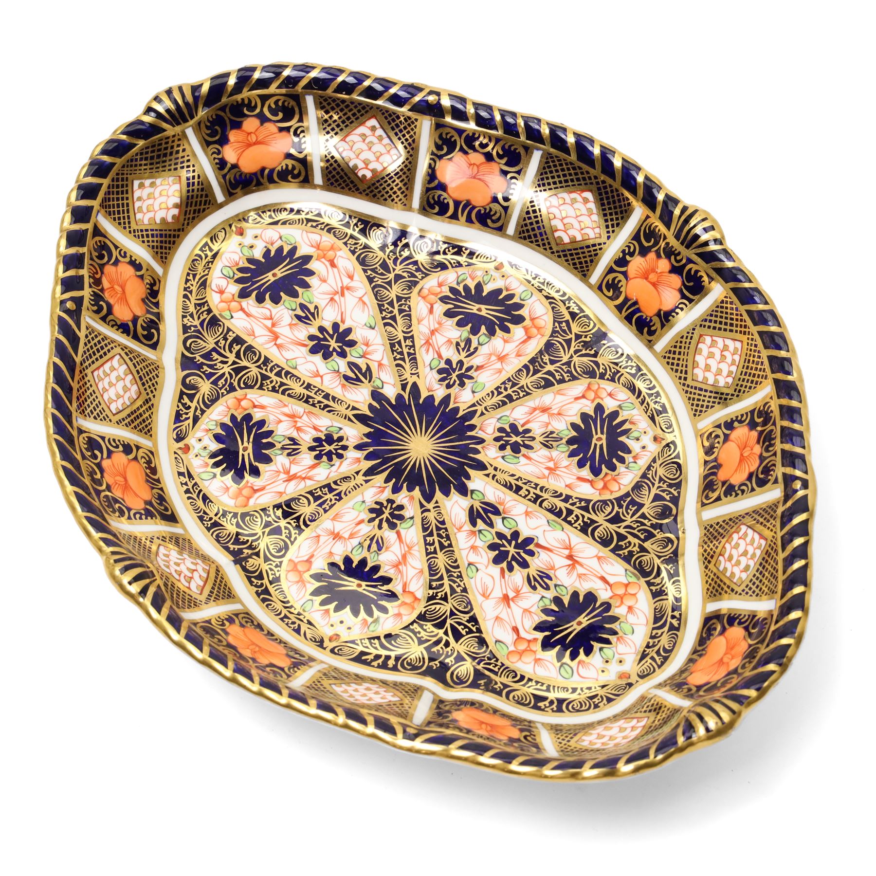 Royal Crown Derby pattern 1128 dessert dish, date mark for 1919 