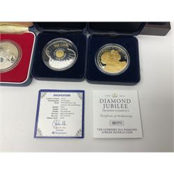 Eight silver coins, including Queen Elizabeth II Bailiwick of Jersey 2011 'The Royal British Legion 90th Anniversary' five pounds, 2015 'The Red Arrows 2015 Display Season' five pounds, United Kingdom 2012 'The Queen's Diamond Jubilee' gold plated five pounds etc