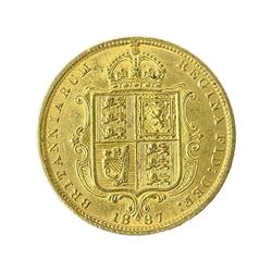 Queen Victoria 1887 gold shield back half sovereign coin