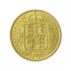 Queen Victoria 1887 gold shield back half sovereign coin