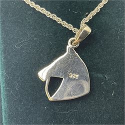 Silver horse head pendant necklace, stamped 925, boxed 