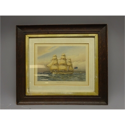  'Battle Ship, about 1760' chromolithograph by J. Virtue & Co. Leith, after W. Fred Mitchell, 20cm x 25cm  