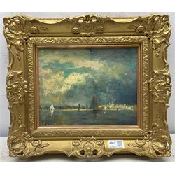 F W Burns (Glasgow mid 20th century): Impressionist River Scene, oil on board indistinctly signed, attributed verso 20cm x 26cm