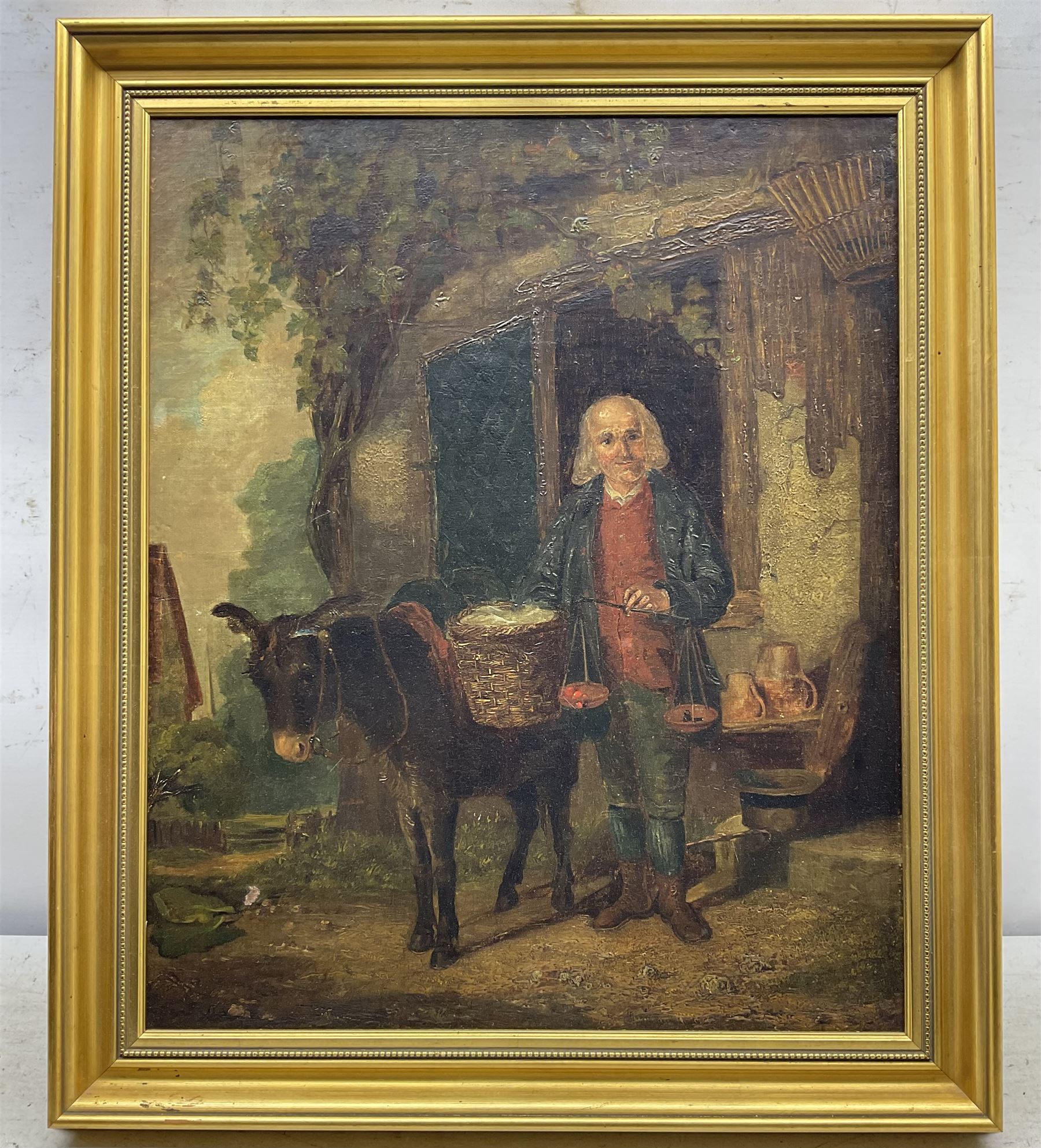 English Naïve School (19th Century): Old Man and his Donkey, oil on canvas unsigned 49cm x 40cm  