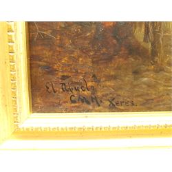 Charles Martin Hardie (Scottish 1858-1916): 'El Abuelo' and The Fruit Seller, pair oils on board signed with initials and inscribed Xeres, one titled 26cm x 20cm (2)