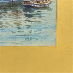J H Binks (19th/20th Century): View of Whitby Harbour, watercolour signed and dated 1905, 30cm x 49cm