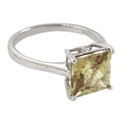 Platinum single stone princess cut csarite ring, hallmarked, csarite approx 3.95 carat