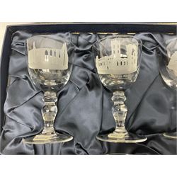 Set of six limited edition etched Caithness goblets, depicting the Abbeys of Yorkshire, no 14/100 with original box and certificate of authenticity 