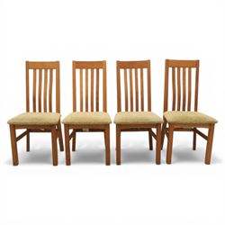 Contemporary square light oak extending dining table, and set of four chairs, table extends to 180cm