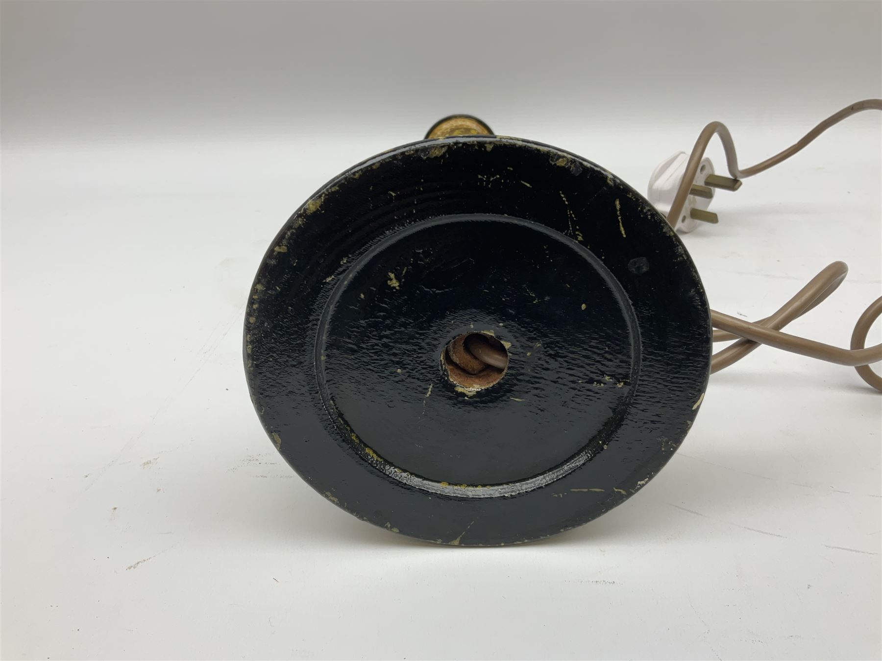  Kashmiri papier mache table lamp, open spiral twist column decorated with flowers, on a turned base,  H43cm