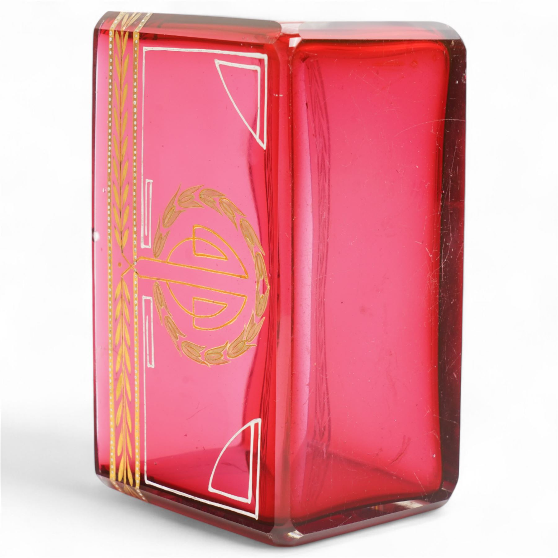 Josef Riedel bohemian glass bowl, of rectangular form, with gilt painted decoration W14.5cm 