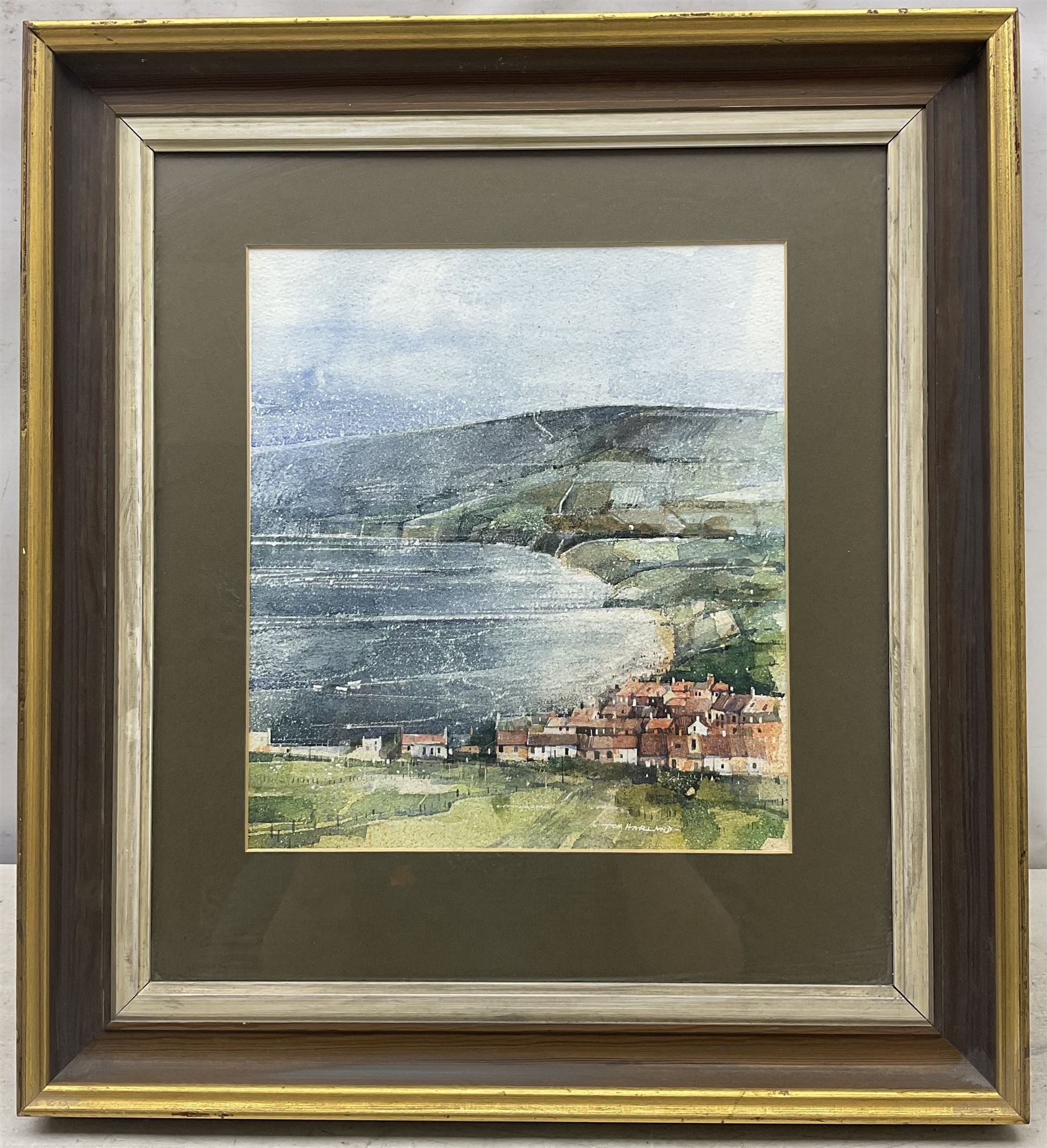 Tom Harland (Yorkshire 1945-2012): View Across Robin Hood’s Bay, watercolour with scratching out 26cm x 23cm