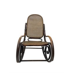 Early 20th century Michael Thonet design bentwood rocking chair, with cane seat and back