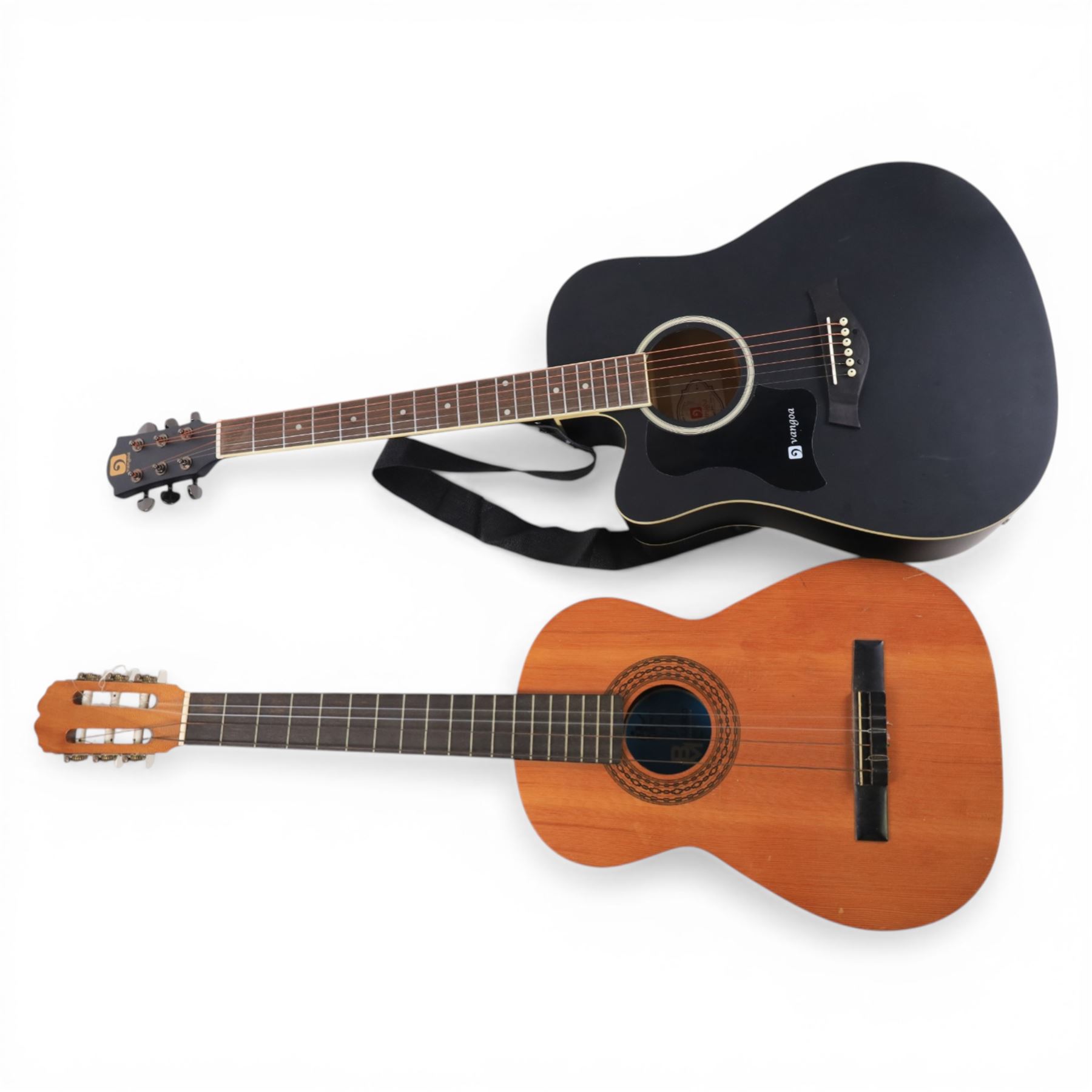 Vangoa electro-acoustic guitar model VGE-1L in soft case, together with a BM Clasico guitar 