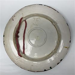Two 20th Century Portuguese Palissy style Majolica wall plates, one depicting a crab, the other a lobster each to the centre modelled in relief surrounded by encrustations and shells, both with impress marks beneath, D34cm