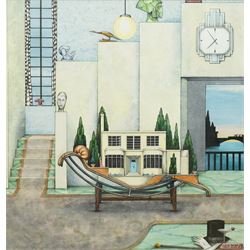 Colin Thompson (British/Australian 1942-): Art Deco Home Illustration, ink and watercolour...