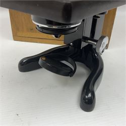 Three W. Watson & Sons microscopes, comprising Kima no 58173, Low power binocular no 98846 and High power binocular no 103144, all boxed 