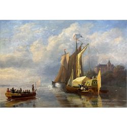 Nicolaas Johannes Roosenboom (Dutch 1805-1880): Rowing Boat approaching a Royal Barge, oil on panel signed on flotsam lower right 33cm x 47cm