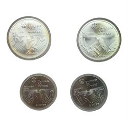 United States of America 1891 silver Morgan dollar, Queen Elizabeth II Canada 1976 Montreal Olympic Games sterling silver four-coin set, 1983 Great British coins year set etc and various banknotes with Bank of England ten shillings, The Central Bank of Ireland ten shillings 'IIP043989 3.1.62' and one pound '90F904441 16.3.62' etc