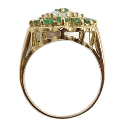  9ct gold emerald and opal cluster ring, hallmarked  