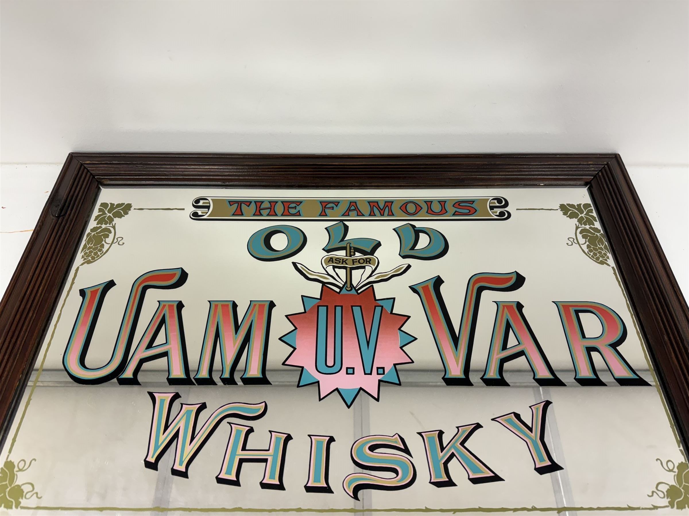 The Famous Old Uam Var Whisky advertising mirror, H62cm, W90cm