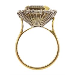 Gold emerald cut citrine/smoky quartz and diamond ring, stamped 18ct 
